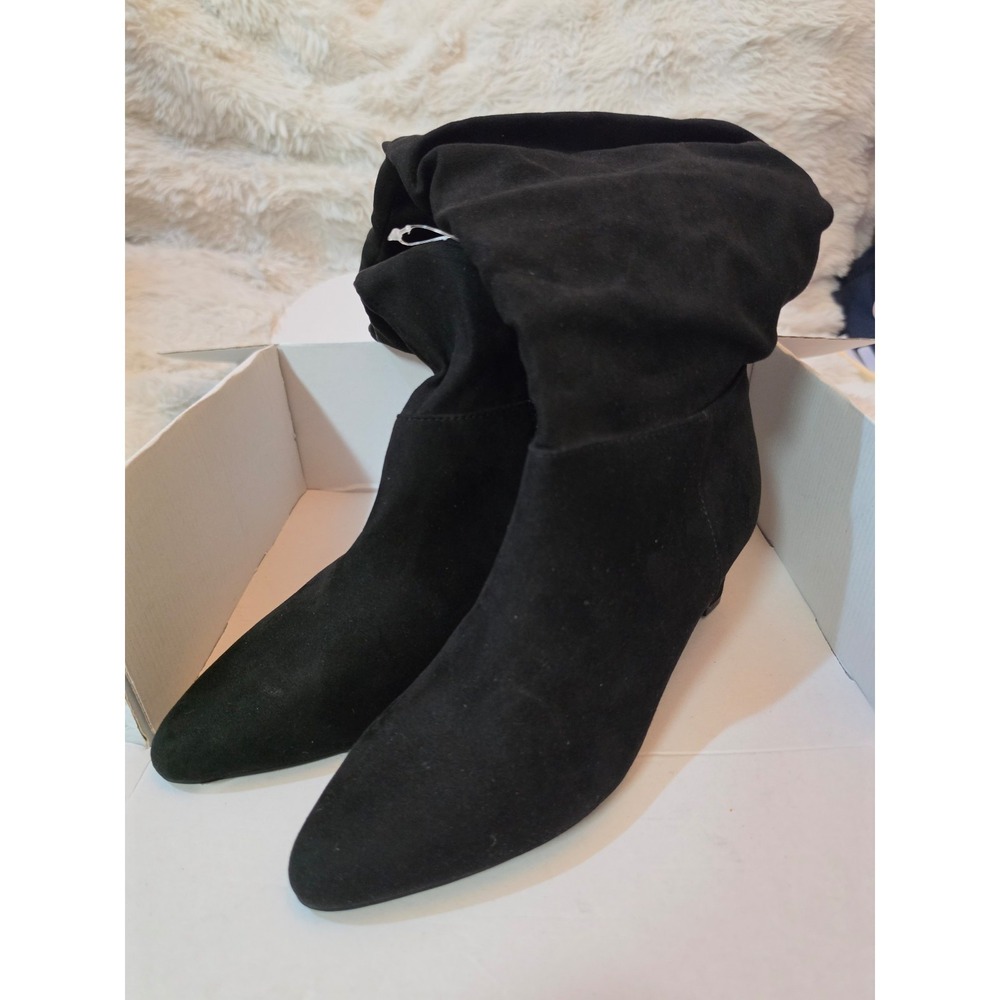 NWOB Kensie Ulysse Black Faux Suede Slouch Kitten Heel Boots - Women's 8